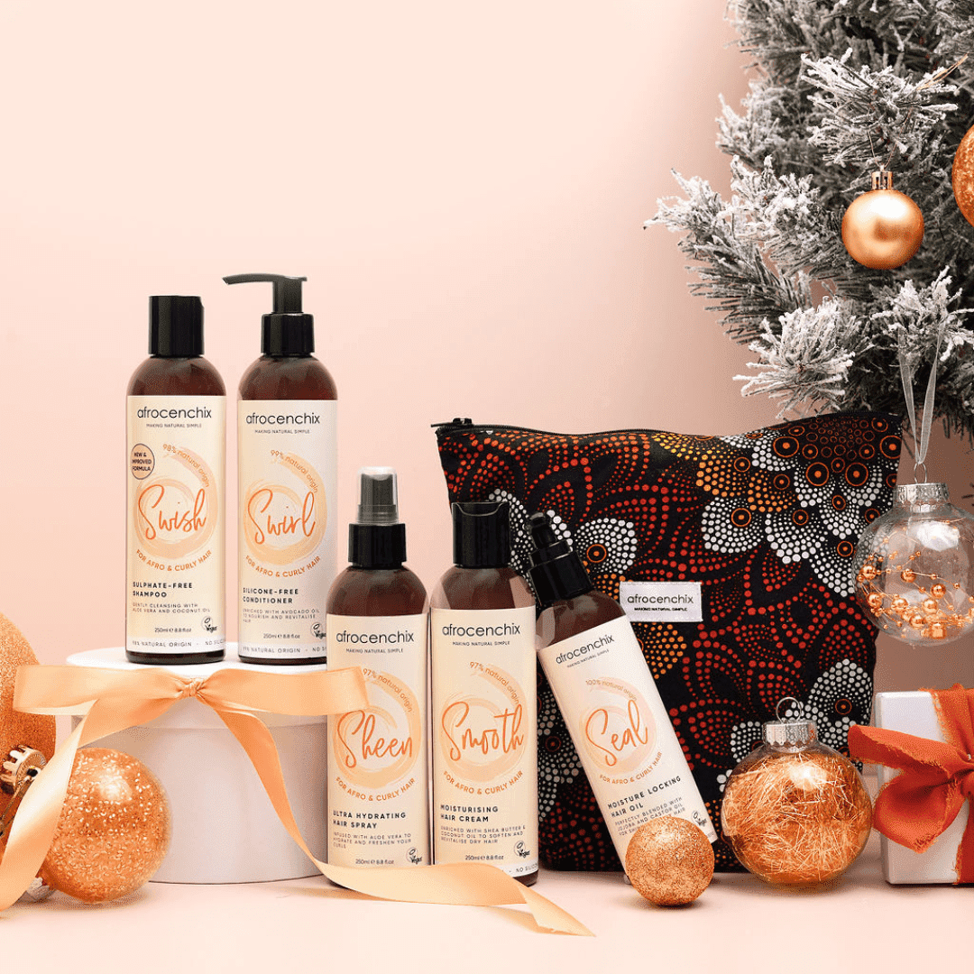 Afrocenchix Christmas Moisture Surge Set with African Print bag