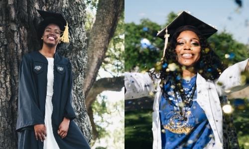 Afrocenchix graduation Hairstyles for natural hair: collage of two happy black women at graduation