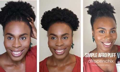 Afrocenchix hair turorial featured image How To Do a Puff On Natural Hair 3 Pretty Ways: collage image of pretty young black woman with puff hairstyles