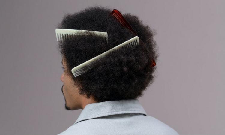 Afrocenchix how to detangle your natural hair back view of a black man's hair with combs in his afro hair