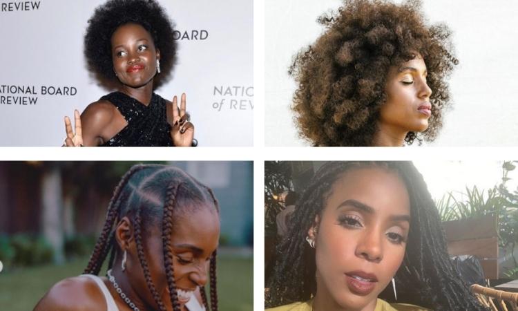 Collage of black celebrities with natural hair