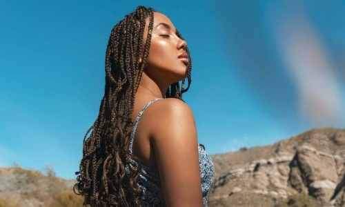 Beautiful black woman looking to the sky with braids - Afrocenchix transitional hairstyles inspo article featured image