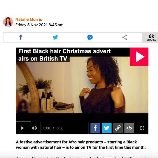 Metro – First Black hair Christmas advert airs on British TV