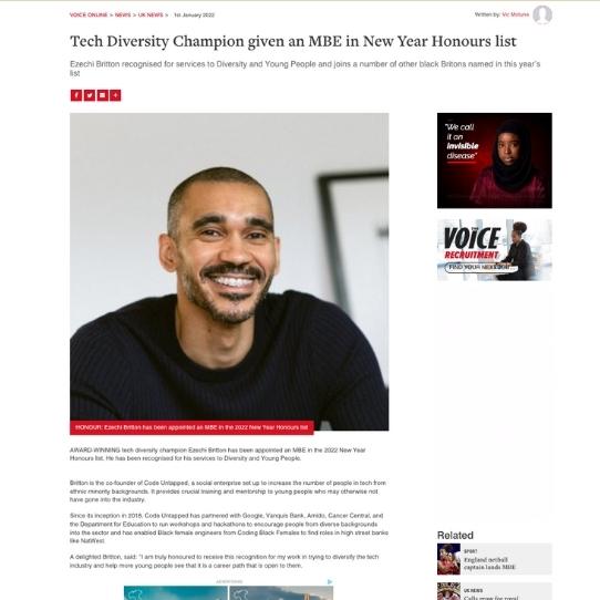 The Voice Online – Tech Diversity Champion given an MBE in New Year Honours list