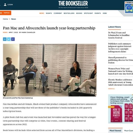 The Bookseller.com – Pan Mac and Afrocenchix launch year-long partnership