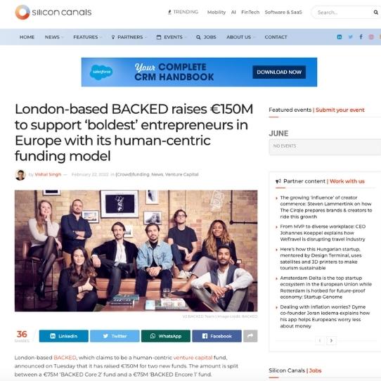 Silicon Canals – London-based BACKED raises €150M to support ‘boldest’ entrepreneurs in Europe with its human-centric funding model