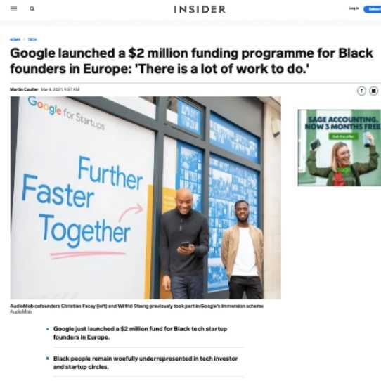 Business Insider Google launched a $2 million funding programme for Black founders in Europe: 'There is a lot of work to do.' features Afrocenchix