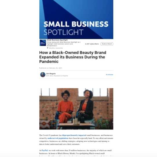 Paypal article interview on black-owned brands to support during the pandemic features interview with Rachael Corson and Joycelyn Mate of Afrocenchix