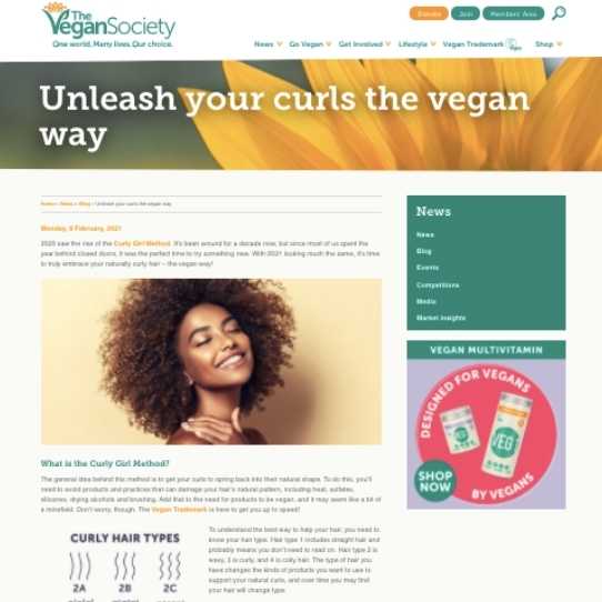 Vegan society article on how to unleash your curls the vegan way which features Afrocenchix 