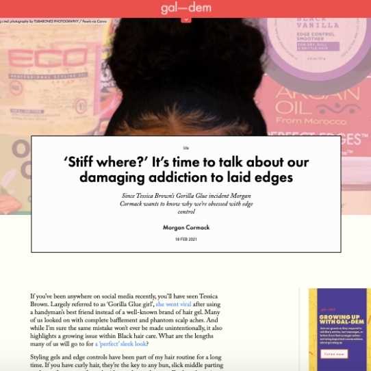 Gal dem article on the damaging addiction to laid edges which features Afrocenchix 