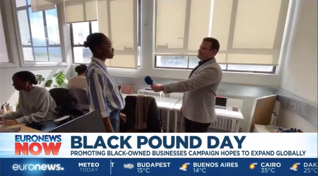 Euro News Now interview with Jocelyn Mate discussing the importance of black pound day, promoting black-owned businesses and the hopes to expand globally