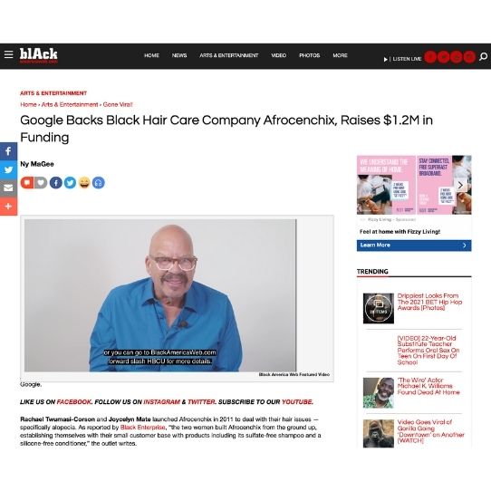 black America web article on Afrocenchix seeing deal from google