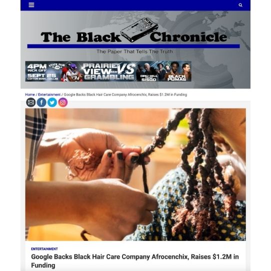 The Black Chronicle article on Afrocenchix successful bid to win google seed deal