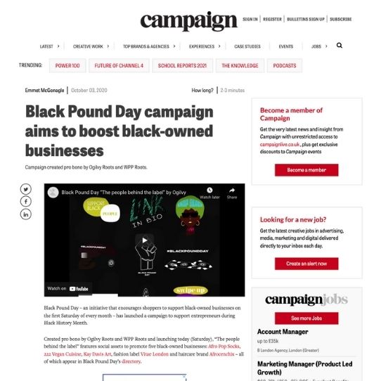 Campaign article on black pound day campaign and how it aims to boost black-owned businesses