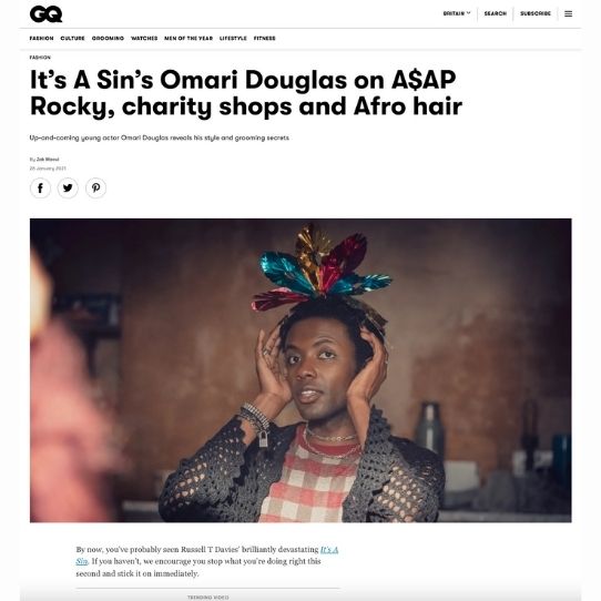 GQ article on It's a sins's Omari Douglas and afro hair featuring Afrocenchix