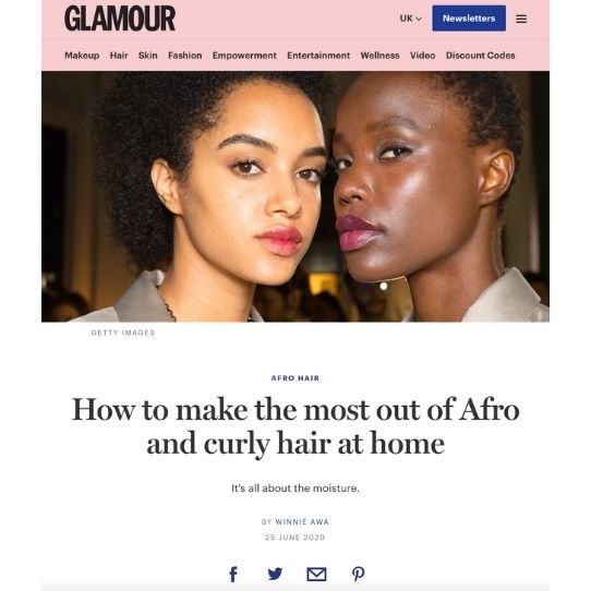 Glamour article on how to make the most out of afro and curly hair at home features Afrocenchix