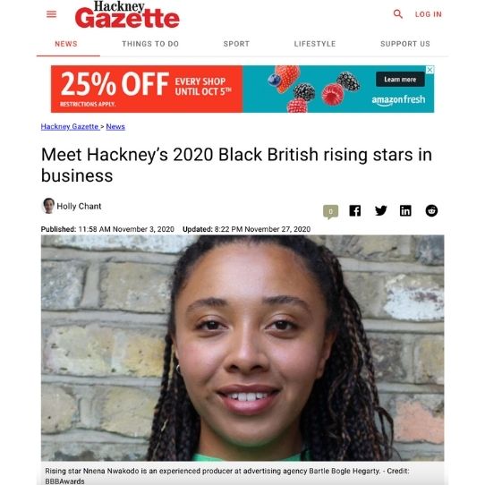 Hackney gazette article about 2020's black British rising stars in business, features Afrocenchix