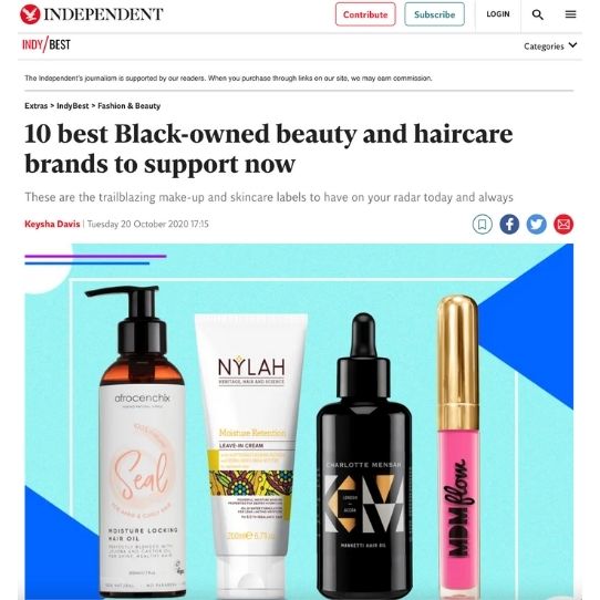 Independent article on 10 best black-owned beauty brands to support now featuring Afrocenchix