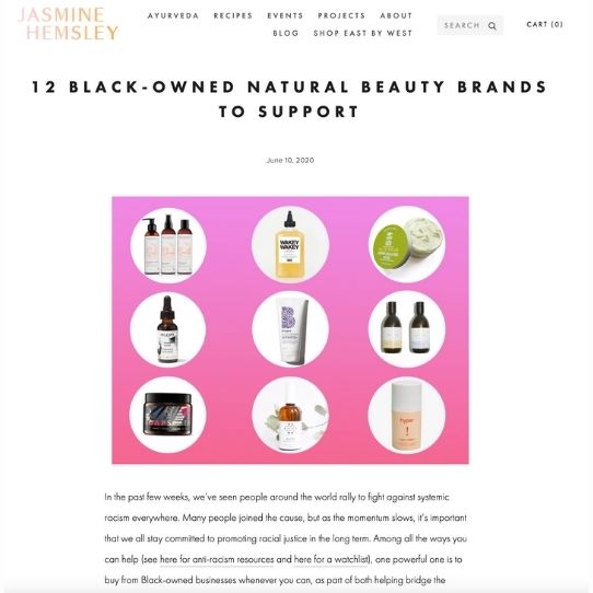 Jasmine Hemsley article with 12 Black-owned natural beauty brands to support featuring Afrocenchix