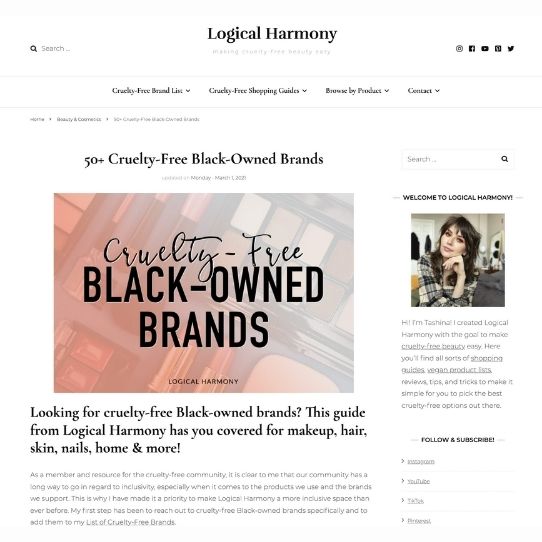 Logical Harmony article with 50+ cruelty-free black-owned brands features Afrocenchix