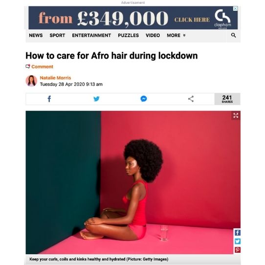 Metro article How to care for afro hair during lockdown features Afrocenchix