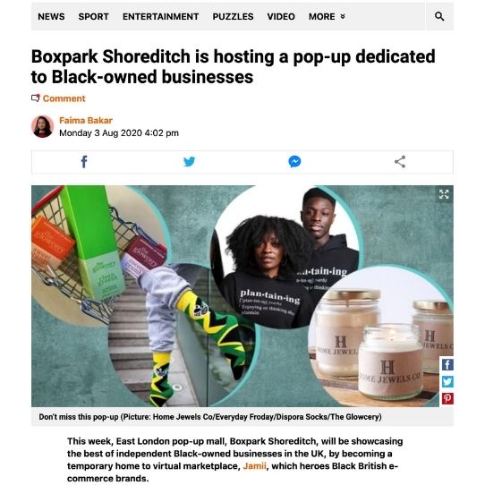 Metro article Boxpark Shoreditch is hosting a pop-up dedicated to black-owned businesses features Afrocenchix