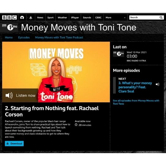 BBC 1Xtra: Money Moves with Toni Tone - Starting from Nothing feat. Rachael Corson of Afrocenchix