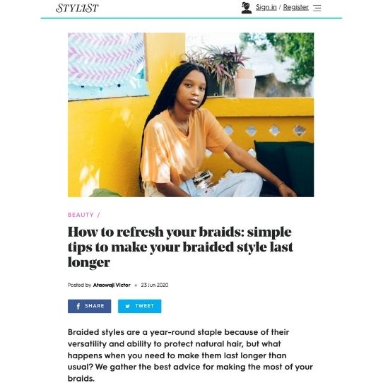 Stylist article on how to refresh your braids: simple tips to make your braided style last longer featuring Afrocenchix