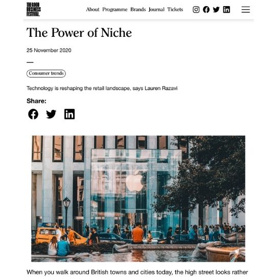The Good Business Festival article on The Power of Niche featuring Afrocenchix