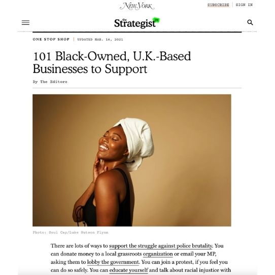 The Strategist article of 101 black-owned, u.k.-based businesses to support featuring Afrocenchix