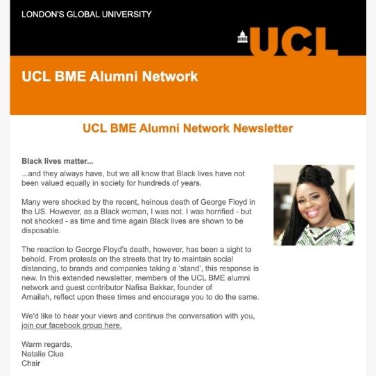 UCL BME Alumni Network Newsletter featuring Afrocenchix