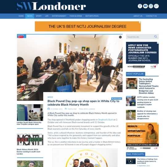 Afrocenchix Press mention in SW Londoner Black Pound Day pop-up shop open in White City to celebrate Black History Month 2021-10-22 at 17.22.12