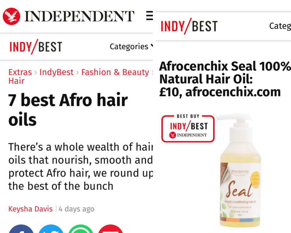 Independent article on the 7 best afro hair oils on the market - includes Afrocenchix seal hair oil